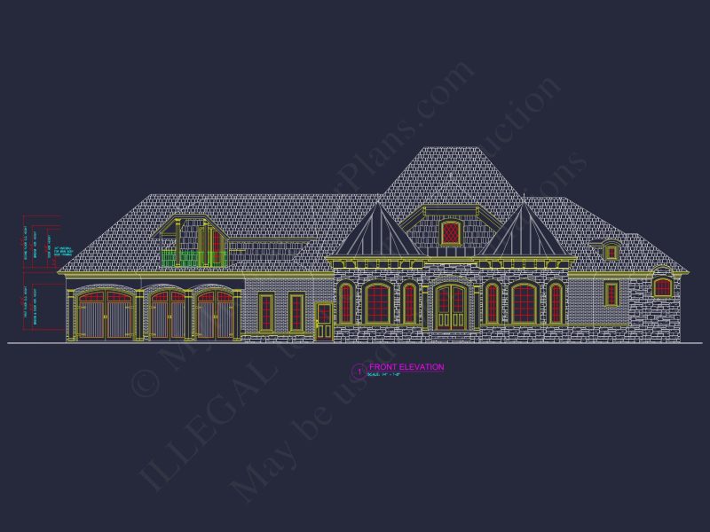 French Country house Plan - 2 Story, 3 Bed, 3 Bath Blueprint Design
