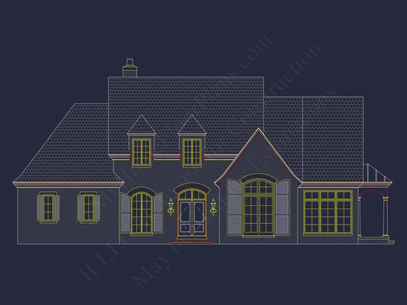 French Country house Plan with 2 Floors, 4 Beds, & CAD Blueprint