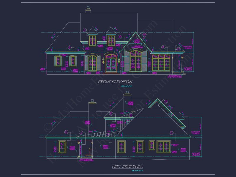 French Country house Plan with 2 Floors, 4 Beds, & CAD Blueprint