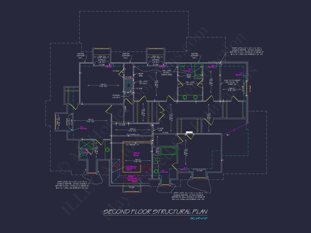 French Country house Plan with 5 Bedrooms, 2-Story CAD Blueprint