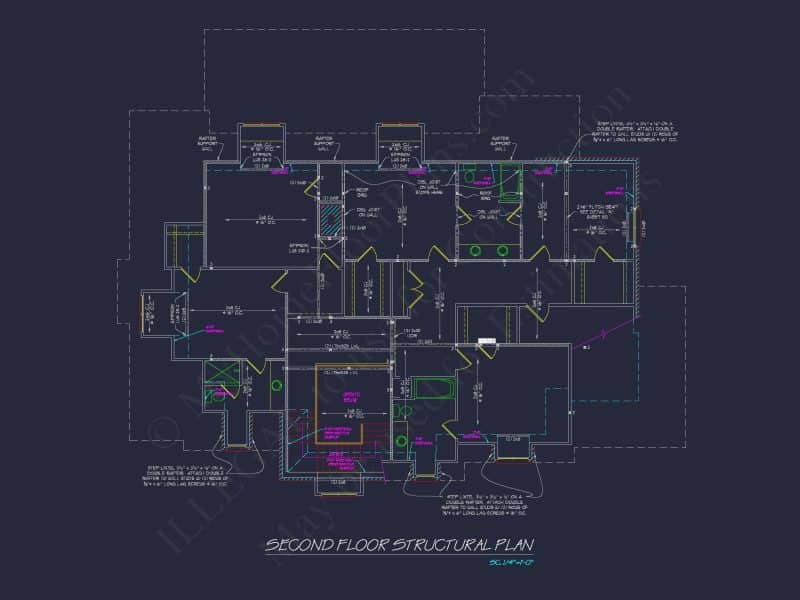 French Country house Plan with 5 Bedrooms, 2-Story CAD Blueprint