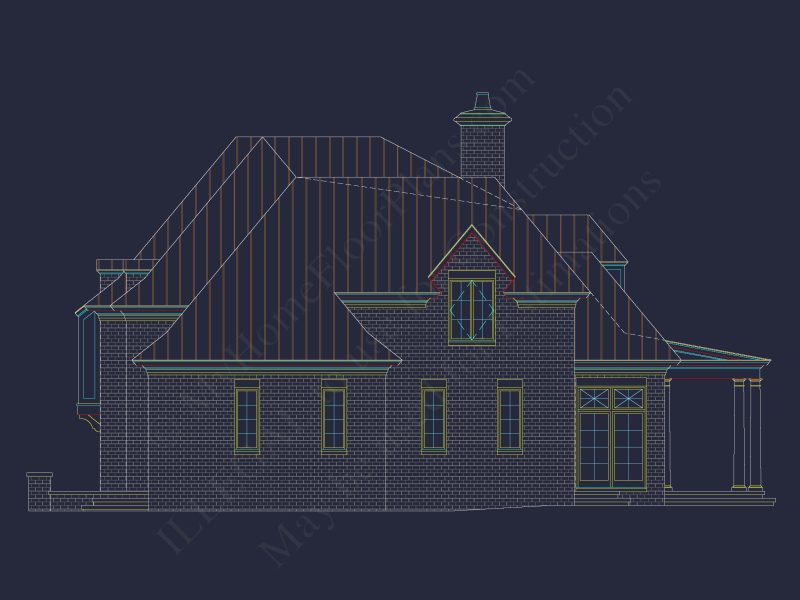 French Country house Plan with 5 Bedrooms, 2-Story CAD Blueprint