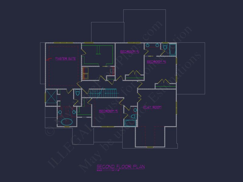 Graceful 2-Story house Plan with Architectural CAD Blueprint Designs