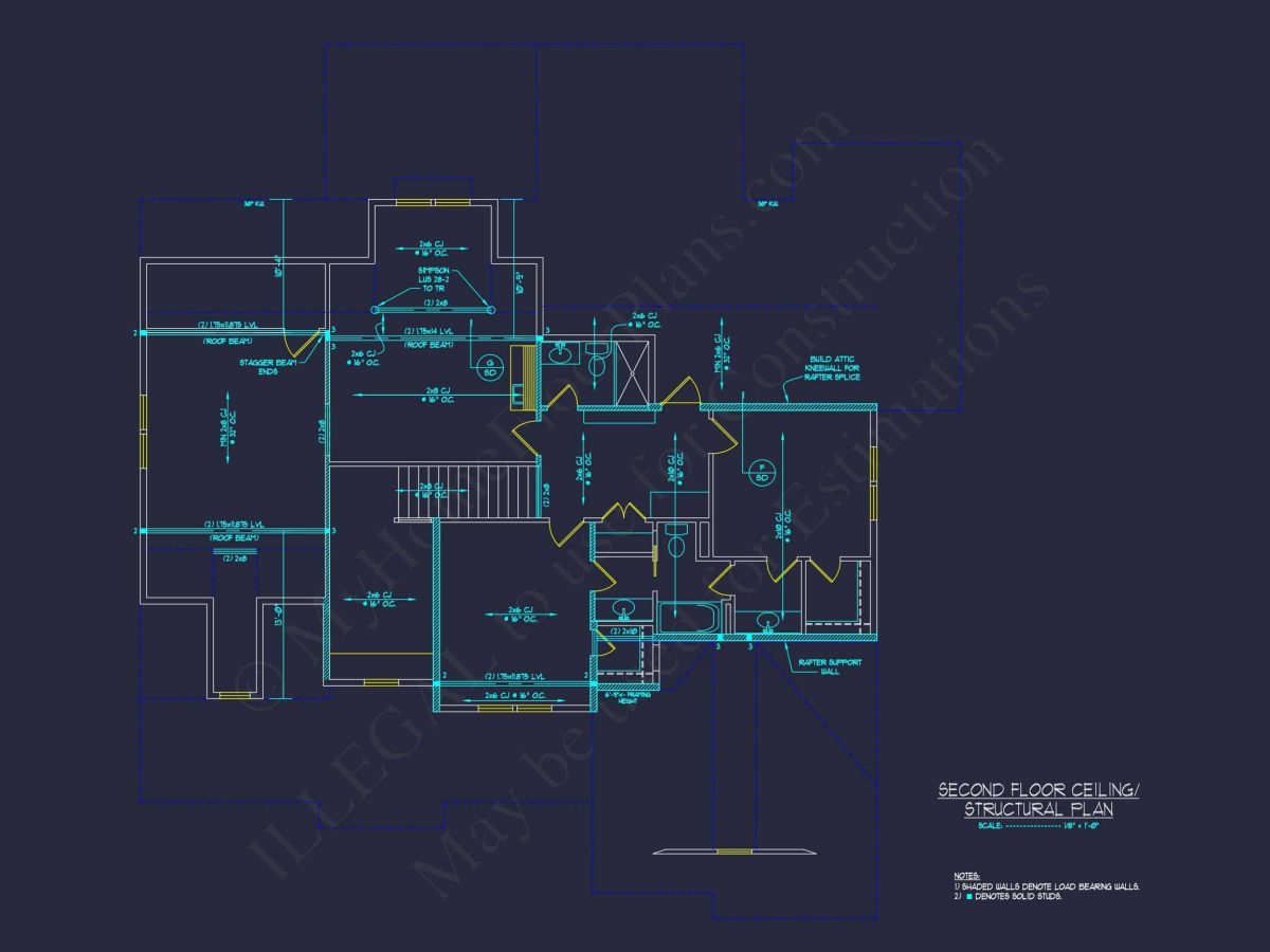 house Architectural CAD Blueprint - Large 4-Bedroom Floor Plan