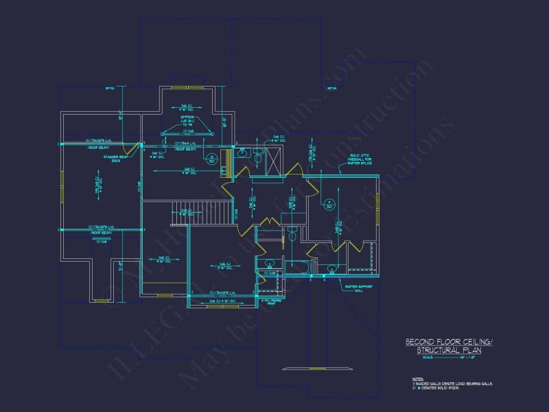 house Architectural CAD Blueprint - Large 4-Bedroom Floor Plan