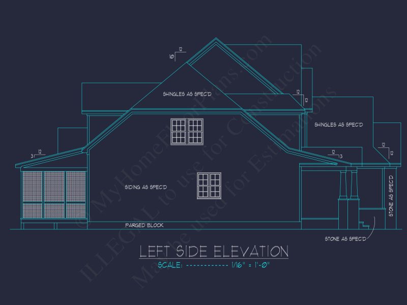 house Architectural CAD Blueprint - Large 4-Bedroom Floor Plan