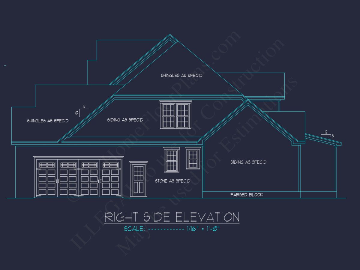 house Architectural CAD Blueprint - Large 4-Bedroom Floor Plan