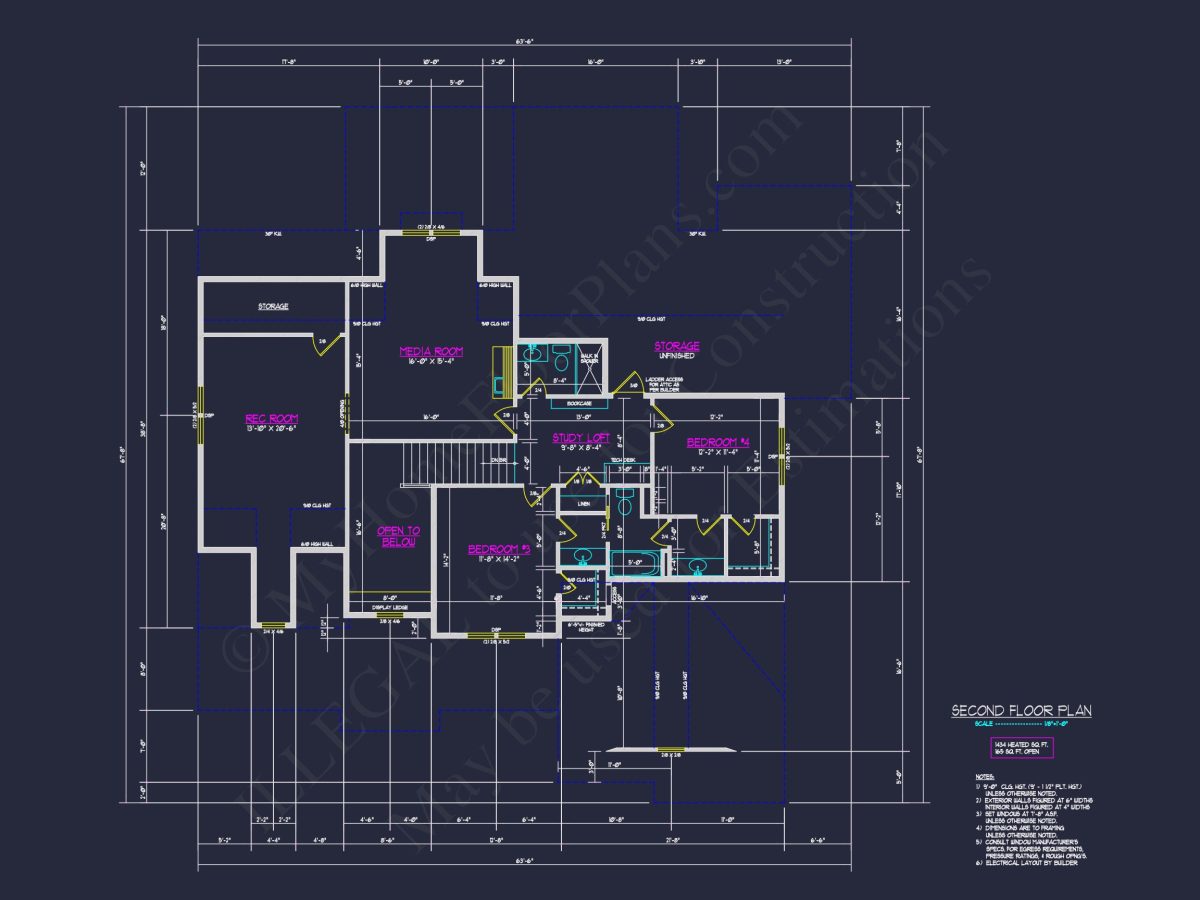 house Architectural CAD Blueprint - Large 4-Bedroom Floor Plan