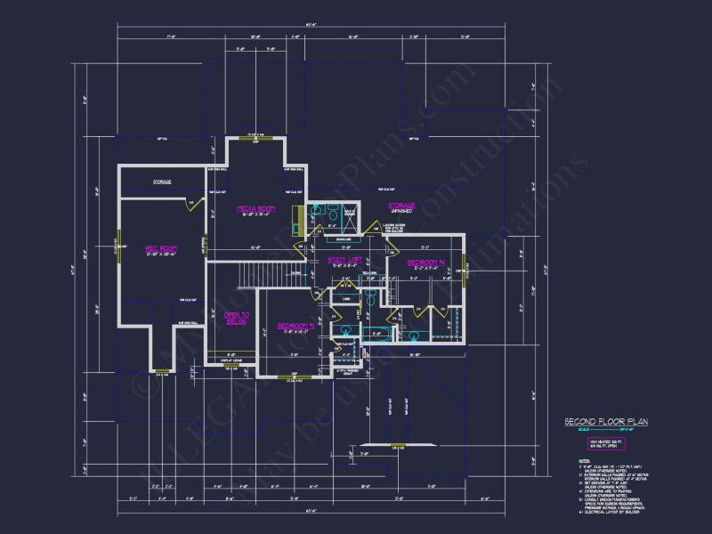 house Architectural CAD Blueprint - Large 4-Bedroom Floor Plan
