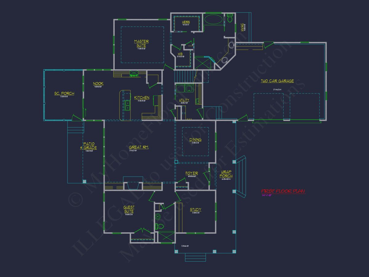 house Floor Plan Blueprint: 2-Story CAD Designs & Features