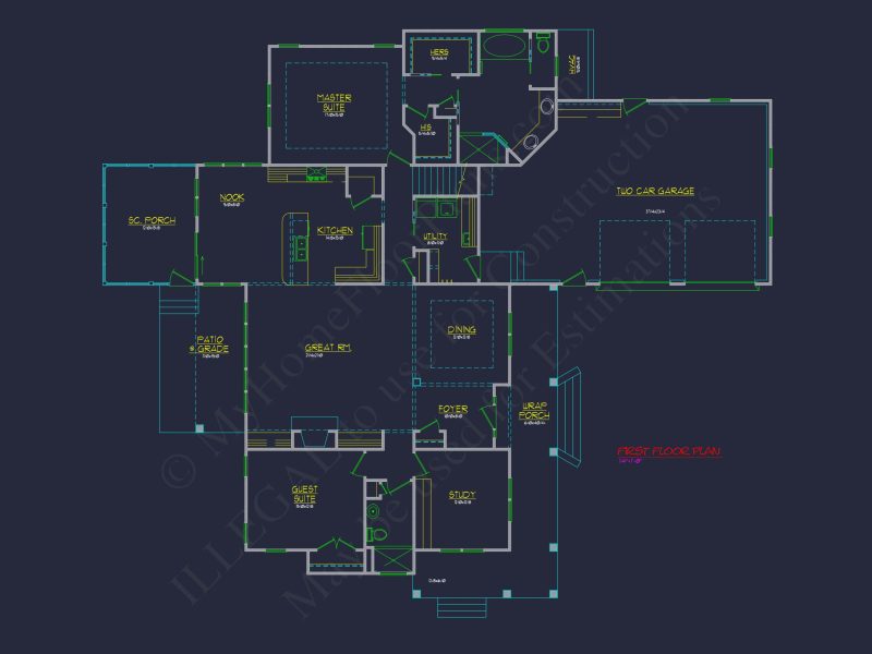 house Floor Plan Blueprint: 2-Story CAD Designs & Features