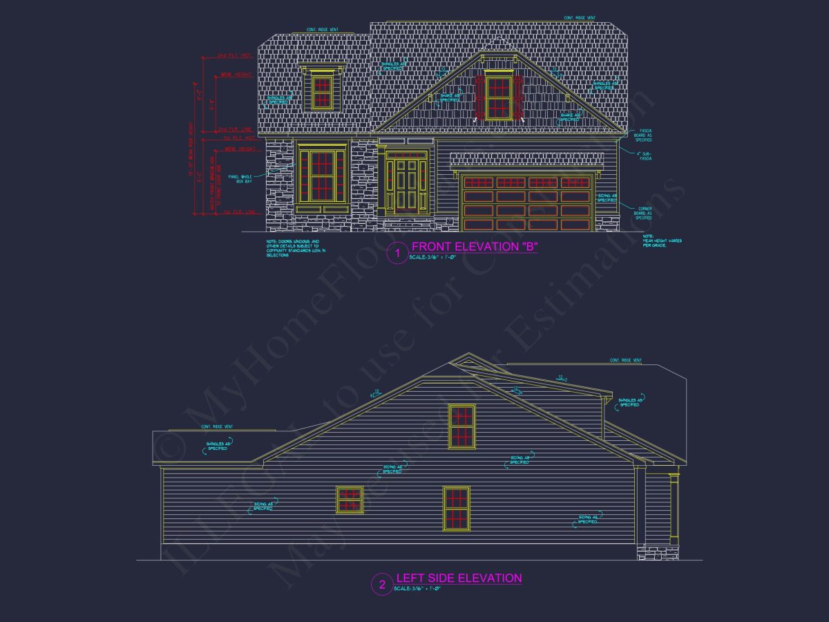 house Floor Plan Blueprint: 4-Bed, 2-Story Traditional Design