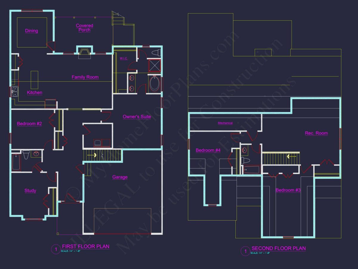 house Floor Plan Blueprint: 4-Bed, 2-Story Traditional Design