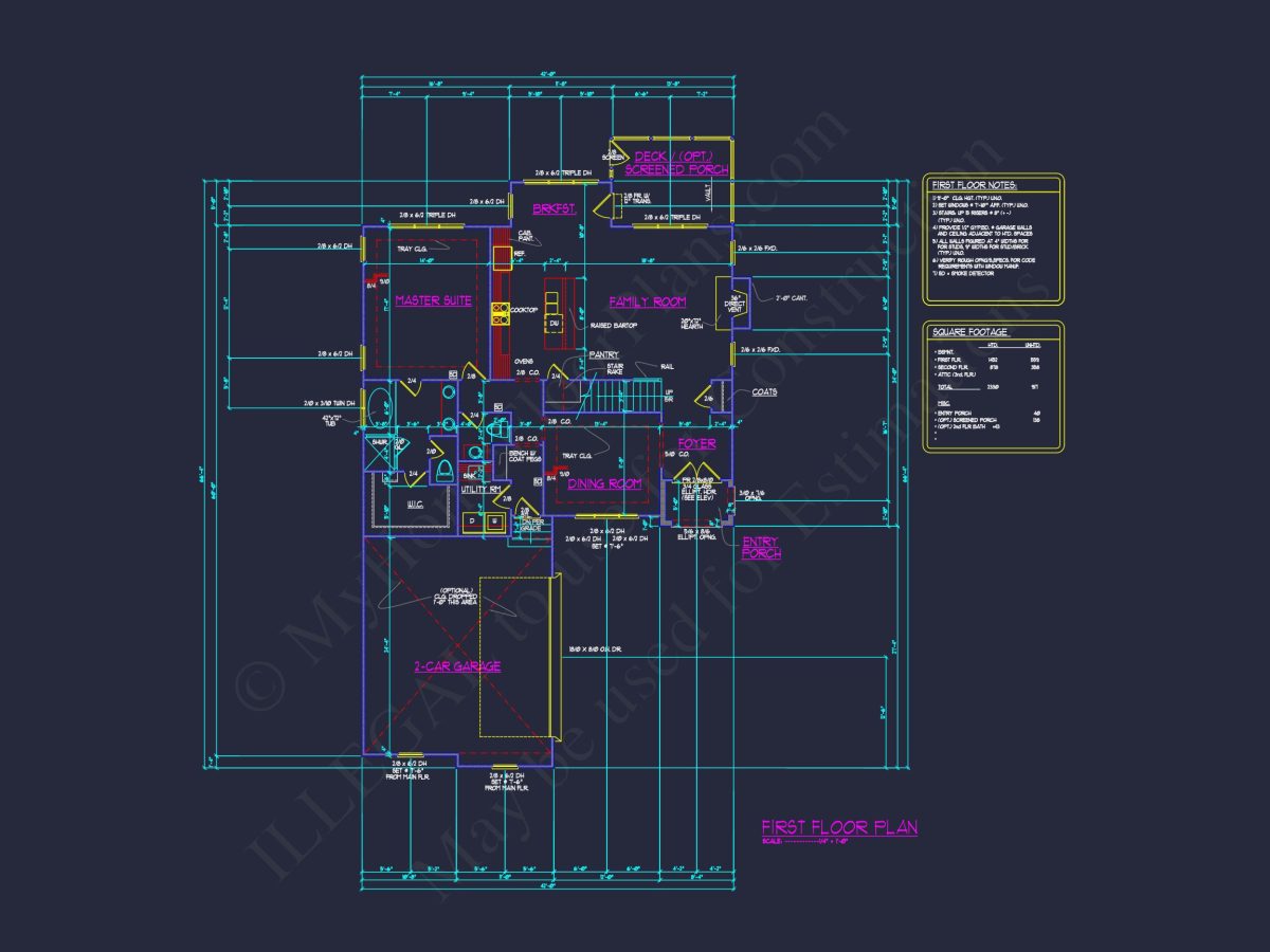house Floor Plan Blueprint with CAD Designs for 4-Bedroom Build