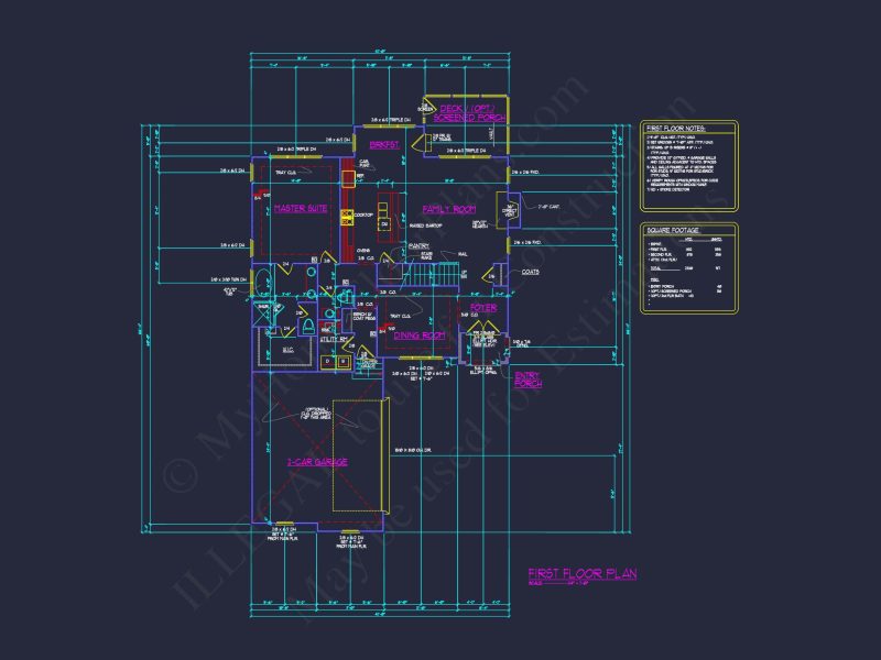 house Floor Plan Blueprint with CAD Designs for 4-Bedroom Build