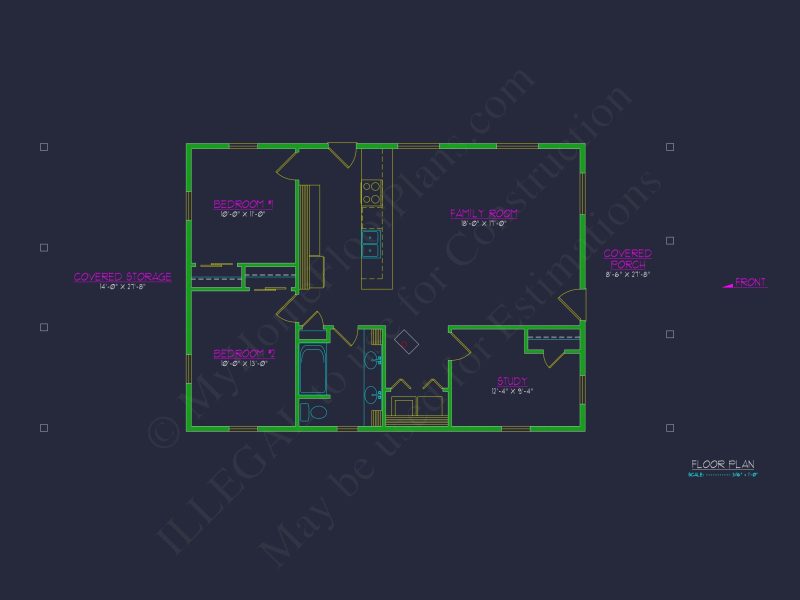 house Floor Plan with 2 Bedrooms