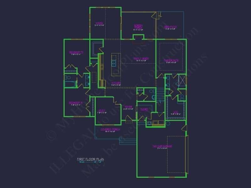 house Floor Plan with 4 Bed Options - Architectural Designs & CAD