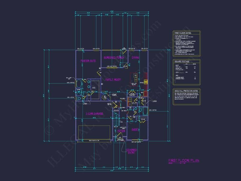house Floor Plan with 4 Bedrooms, 2 Stories, and CAD Designs