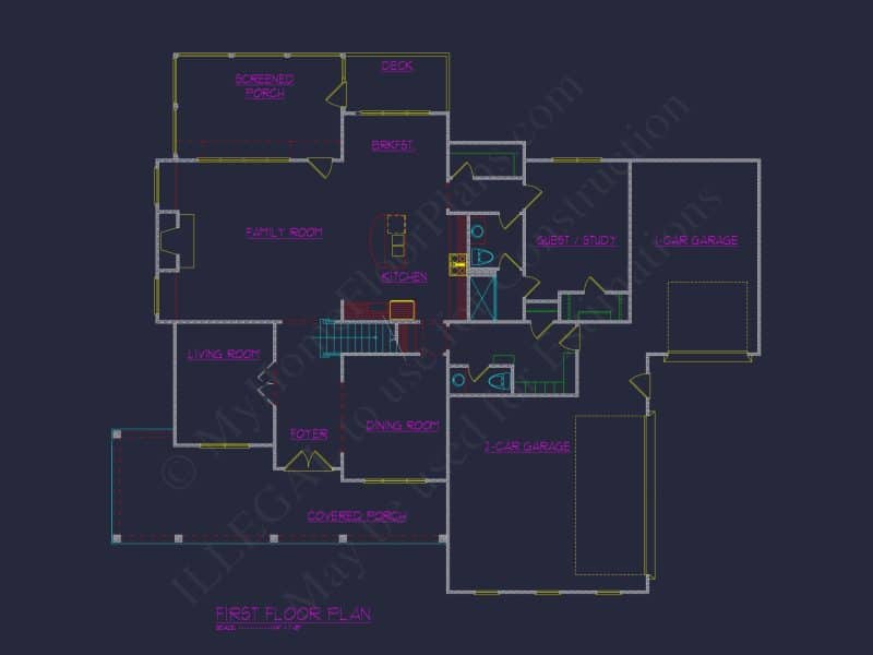 house Floor Plan with CAD & Blueprint Designs - 2.5-Story Plan