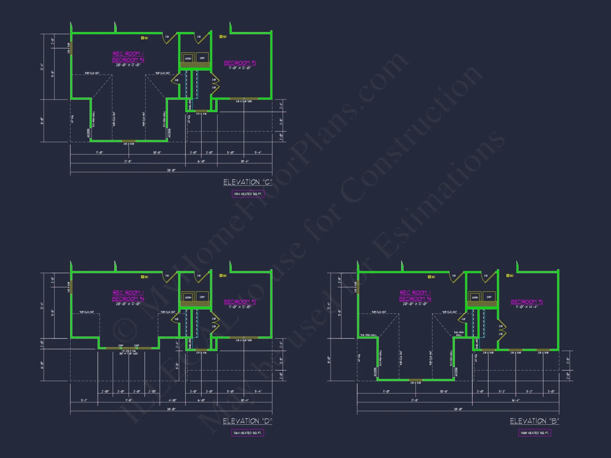 house Plan Blueprint with 2 Floors, 4 Beds, 3 Car Garage