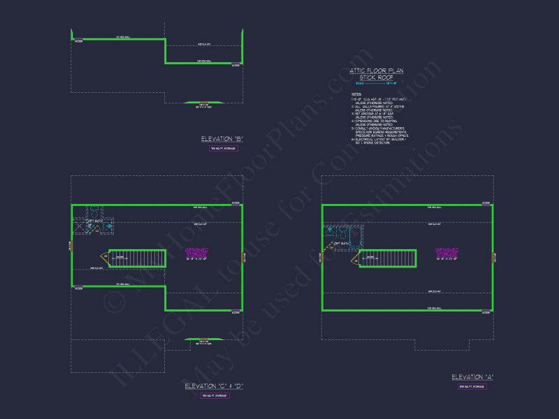 house Plan Blueprint with 2 Floors, 4 Beds, 3 Car Garage