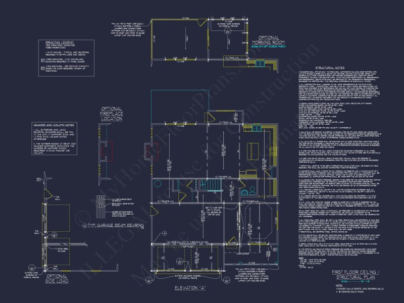 house Plan Blueprint with 2 Floors, 4 Beds, 3 Car Garage