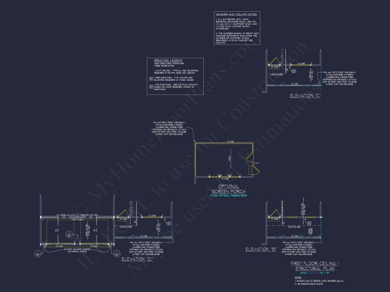 house Plan Blueprint with 2 Floors, 4 Beds, 3 Car Garage
