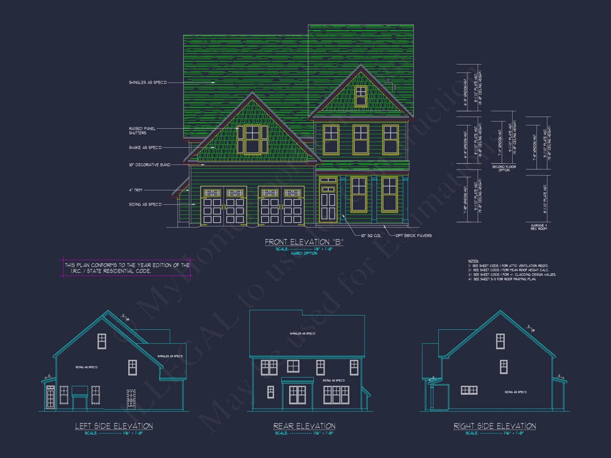 house Plan Blueprint with 2 Floors, 4 Beds, 3 Car Garage