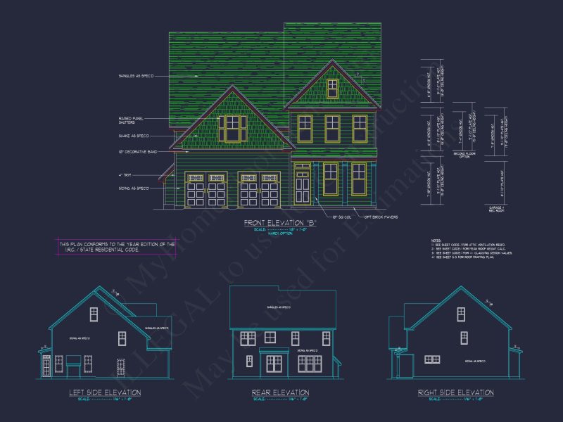 house Plan Blueprint with 2 Floors, 4 Beds, 3 Car Garage