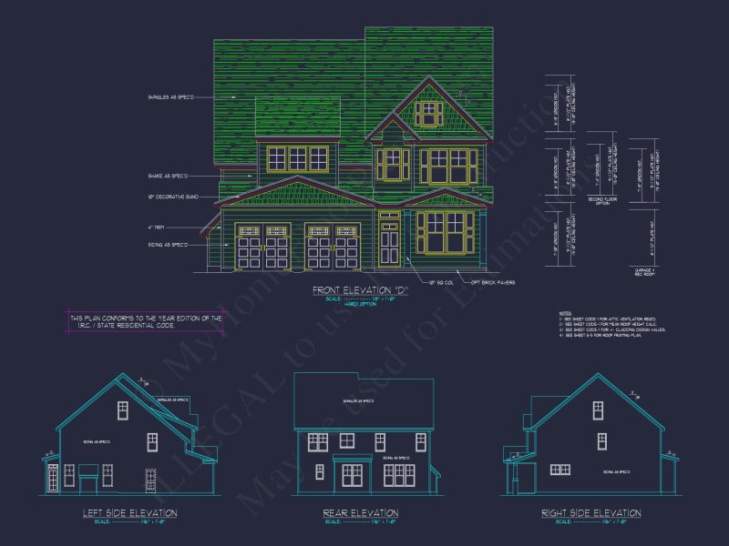 house Plan Blueprint with 2 Floors, 4 Beds, 3 Car Garage