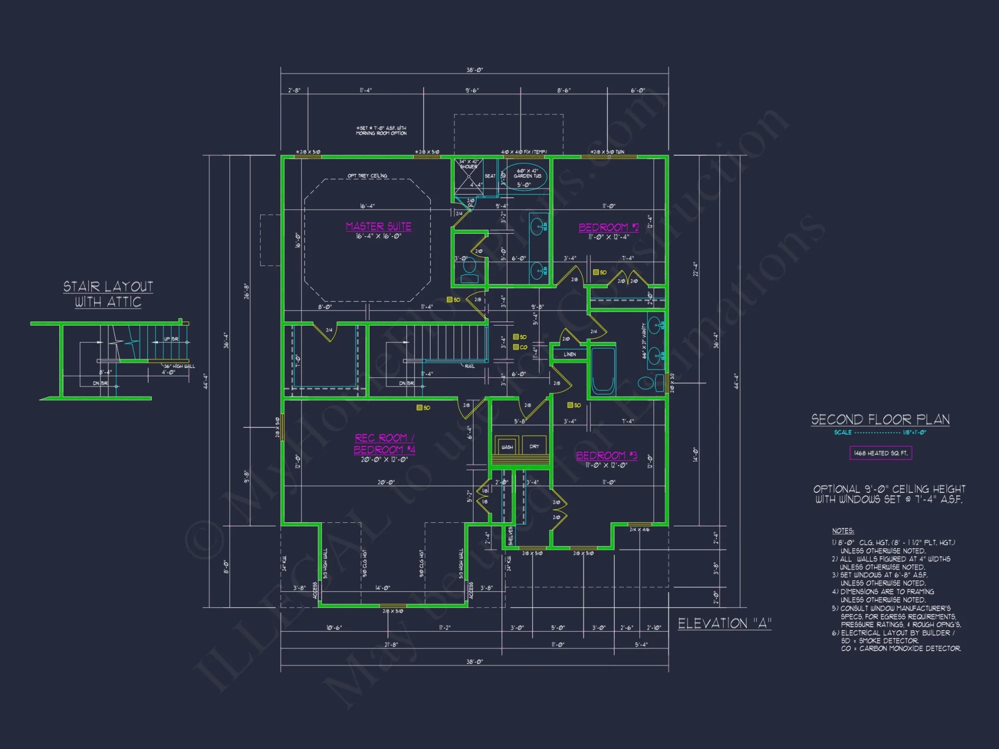 house Plan Blueprint with 2 Floors, 4 Beds, 3 Car Garage