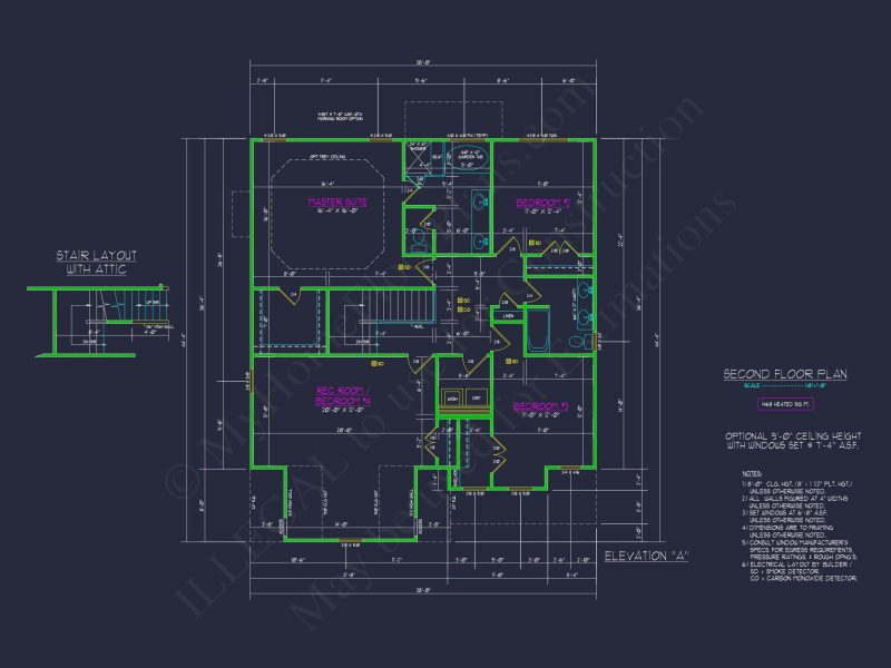 house Plan Blueprint with 2 Floors, 4 Beds, 3 Car Garage