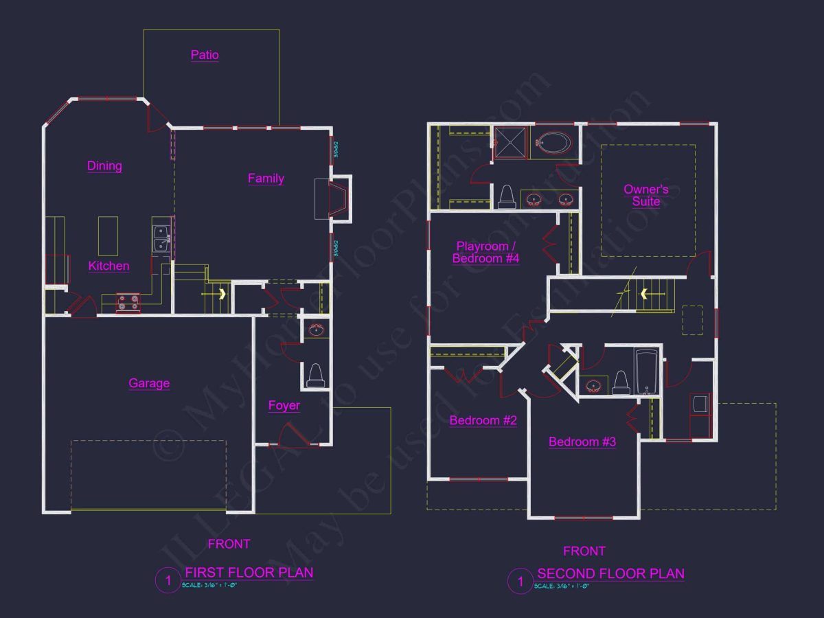 house Plan Floor Blueprint with CAD Designs for 2-Story Layout