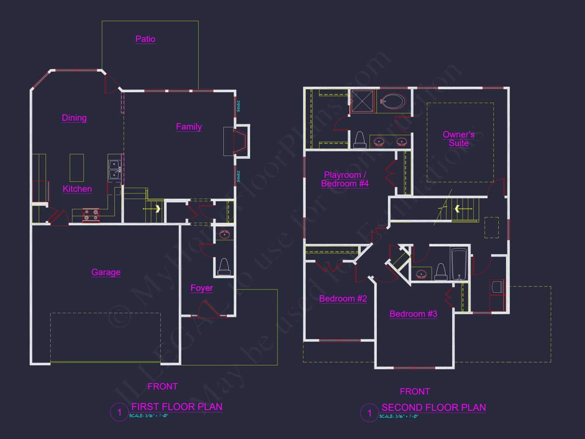 house Plan Floor Blueprint with CAD Designs for 2-Story Layout