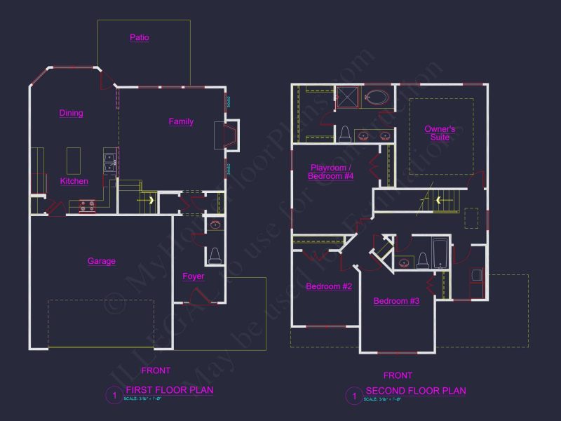 house Plan Floor Blueprint with CAD Designs for 2-Story Layout