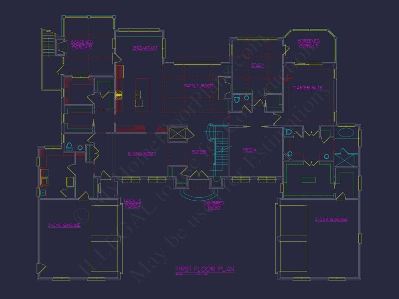 Luxe house Floor Plan with Architectural Designs and CAD Blueprint