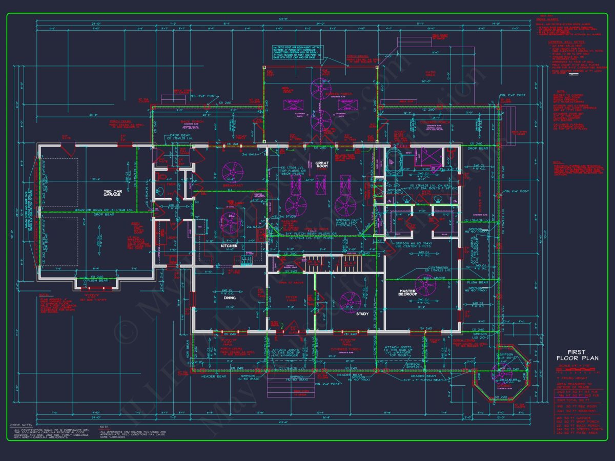 Luxury 2-Story house Plan with 3309 Sq. Ft. and CAD Blueprint