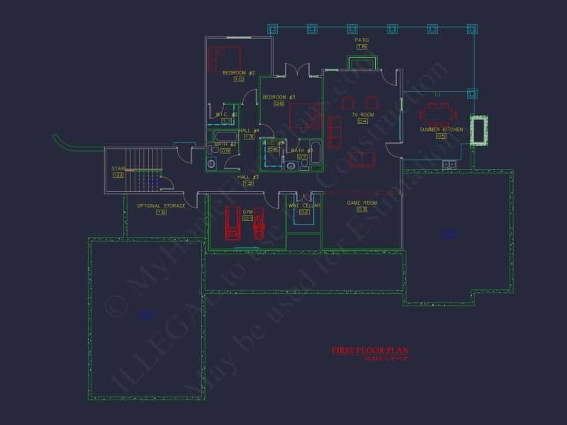 Luxury house Floor Plan with 4 Bedrooms, CAD Blueprint Designs