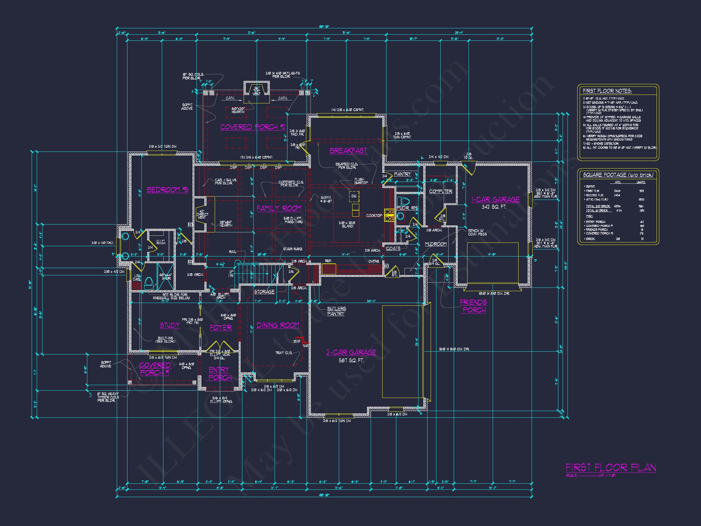 Luxury Home Floor Plan with 5 Bedrooms and CAD Designs