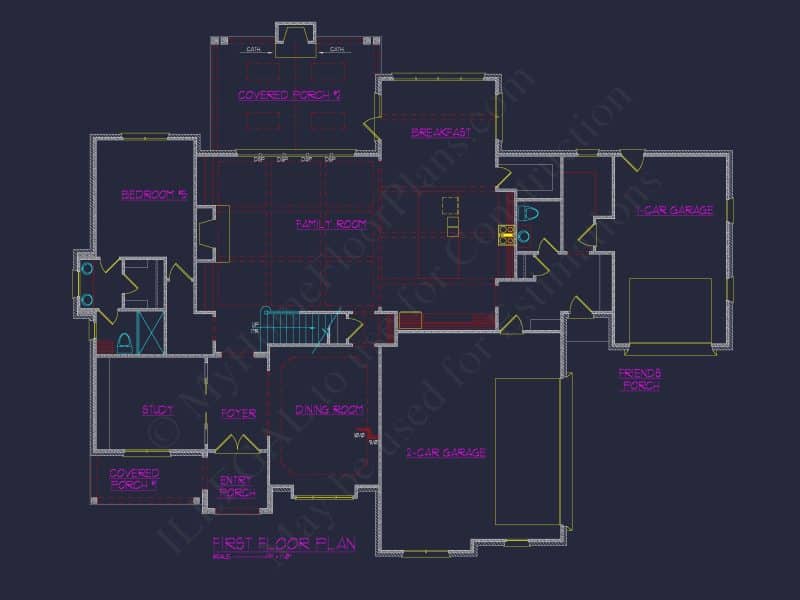 Luxury house Floor Plan with 5 Bedrooms and CAD Designs