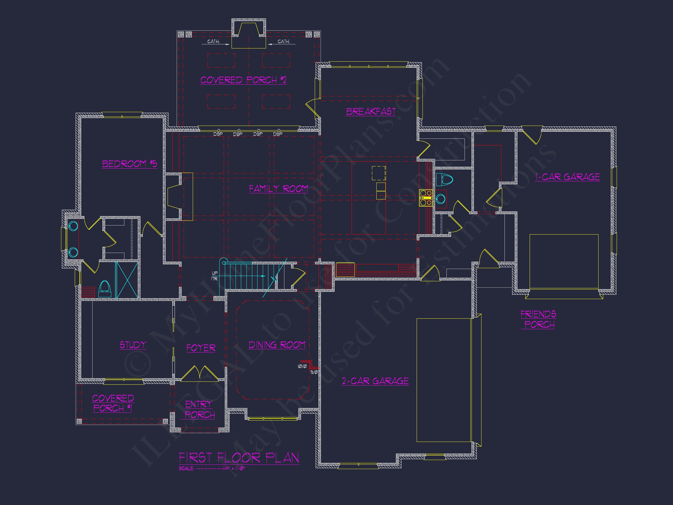 Luxury Home Floor Plan with 5 Bedrooms and CAD Designs