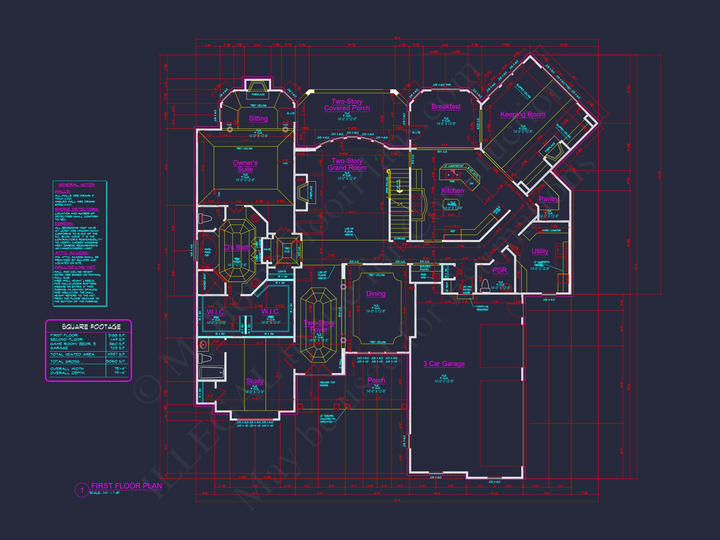 Luxury Home Floor Plan with 5 Beds,5.5 Baths,and CAD Designs