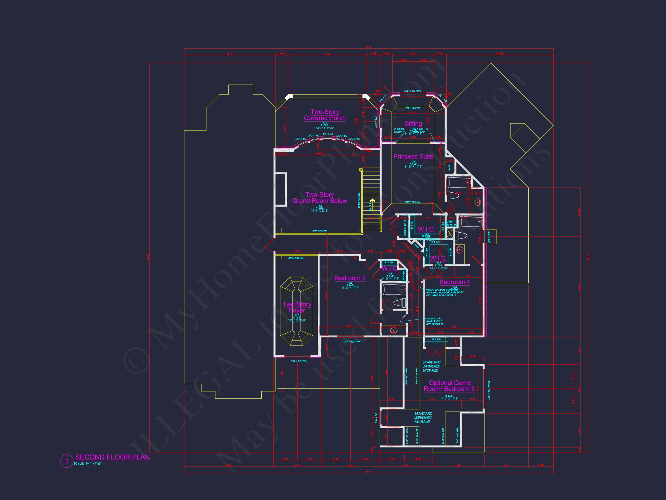 Luxury Home Floor Plan with 5 Beds,5.5 Baths,and CAD Designs