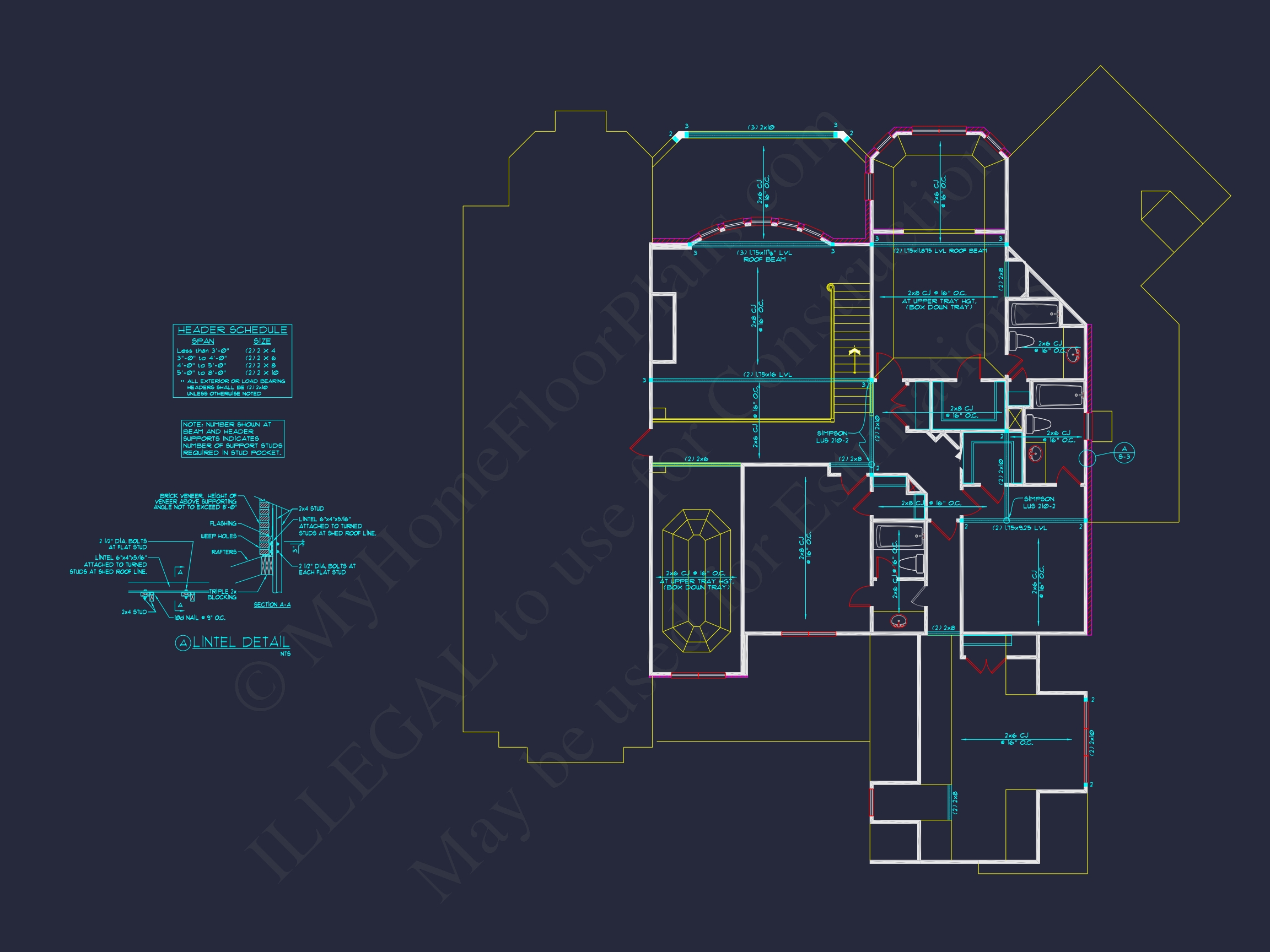 Luxury Home Floor Plan with 5 Beds,5.5 Baths,and CAD Designs