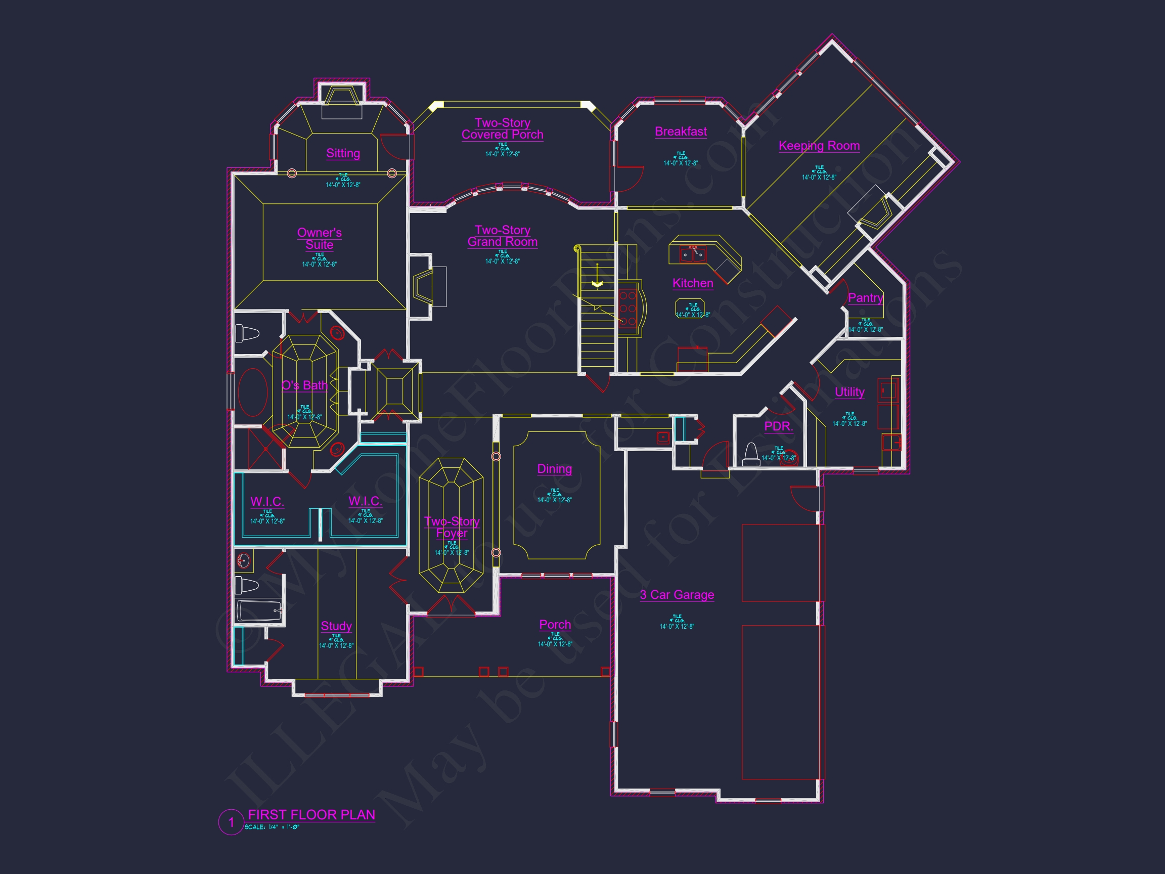 Luxury Home Floor Plan with 5 Beds,5.5 Baths,and CAD Designs