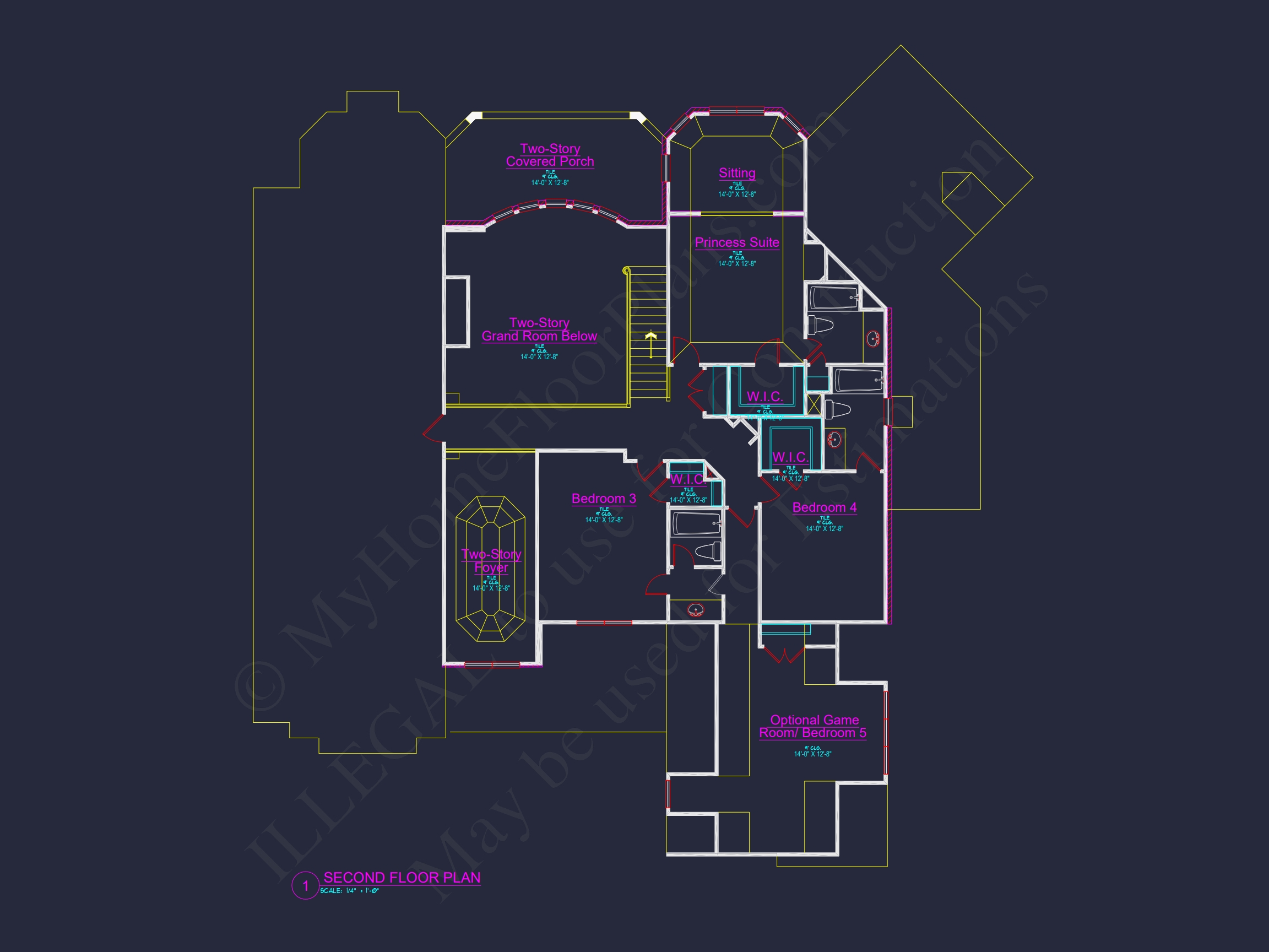 Luxury Home Floor Plan with 5 Beds,5.5 Baths,and CAD Designs