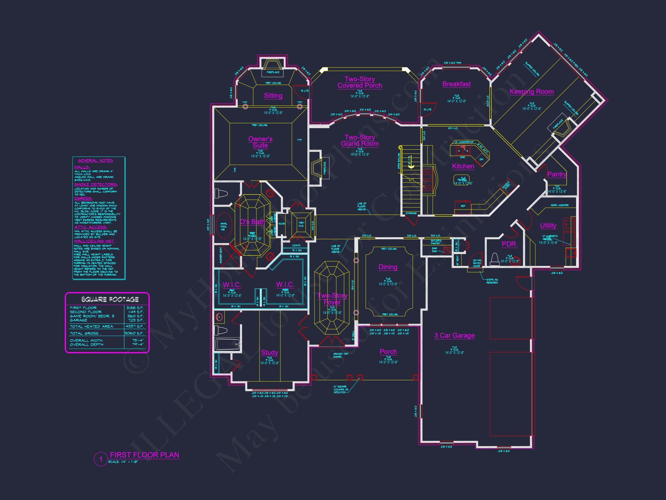 Luxury Home Floor Plan with 5 Beds,5.5 Baths,and CAD Designs