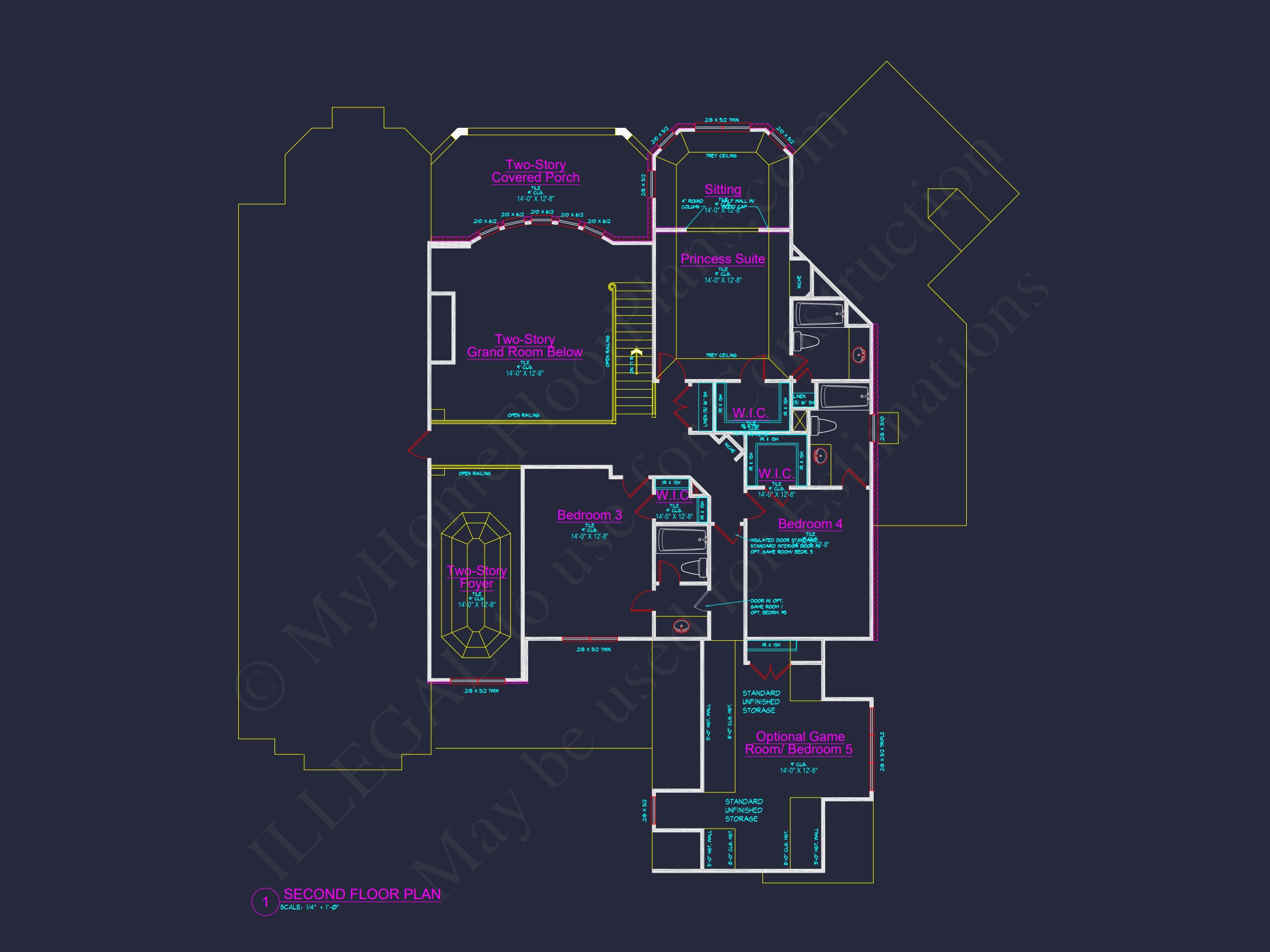 Luxury Home Floor Plan with 5 Beds,5.5 Baths,and CAD Designs