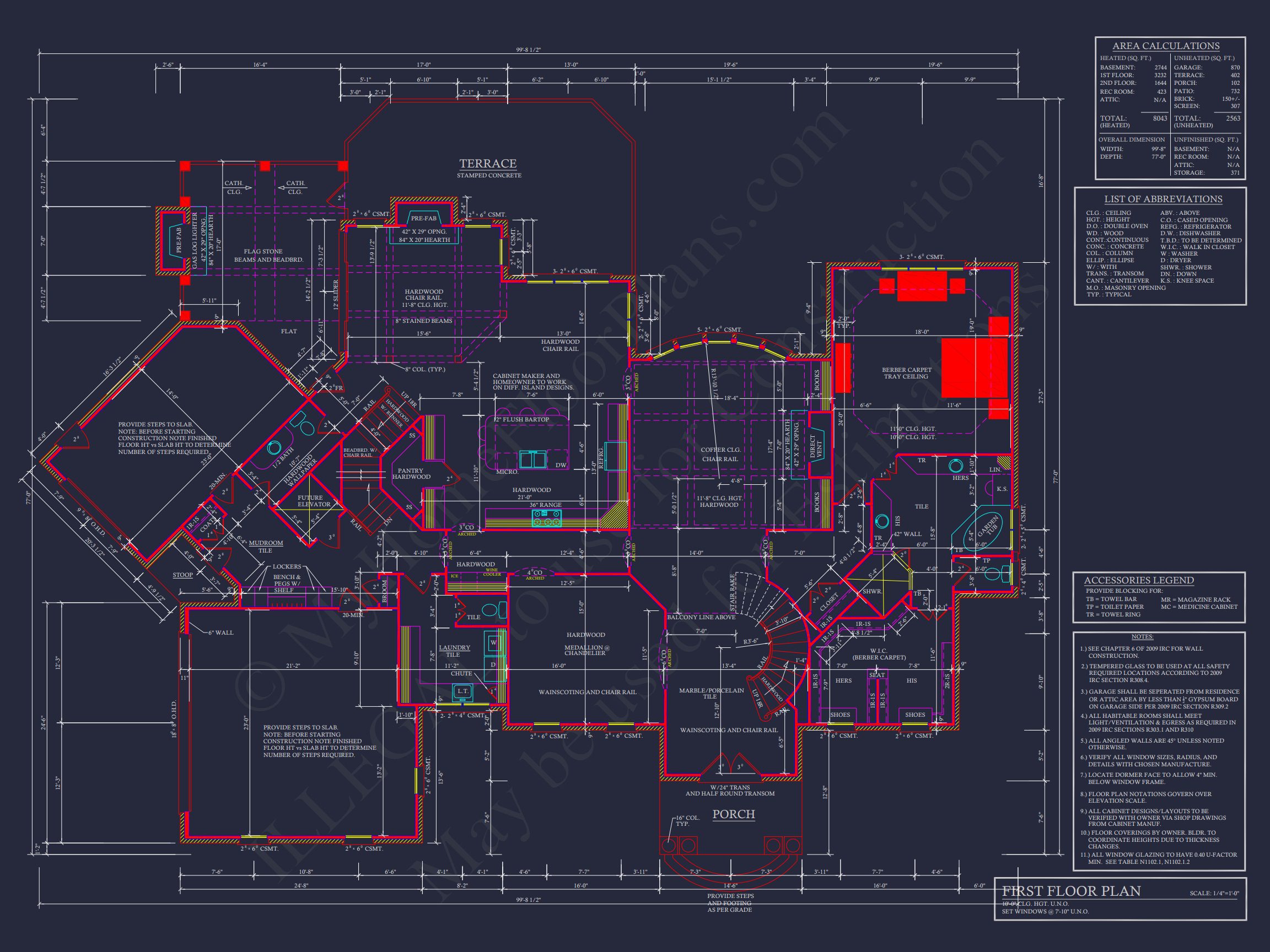 Luxury Home Plan: 8043 Sq Ft,4 Beds,4 Baths,3-Car Garage