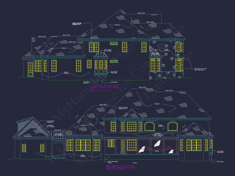 Luxury house Plan with 3 Floors, CAD Blueprint & Designs